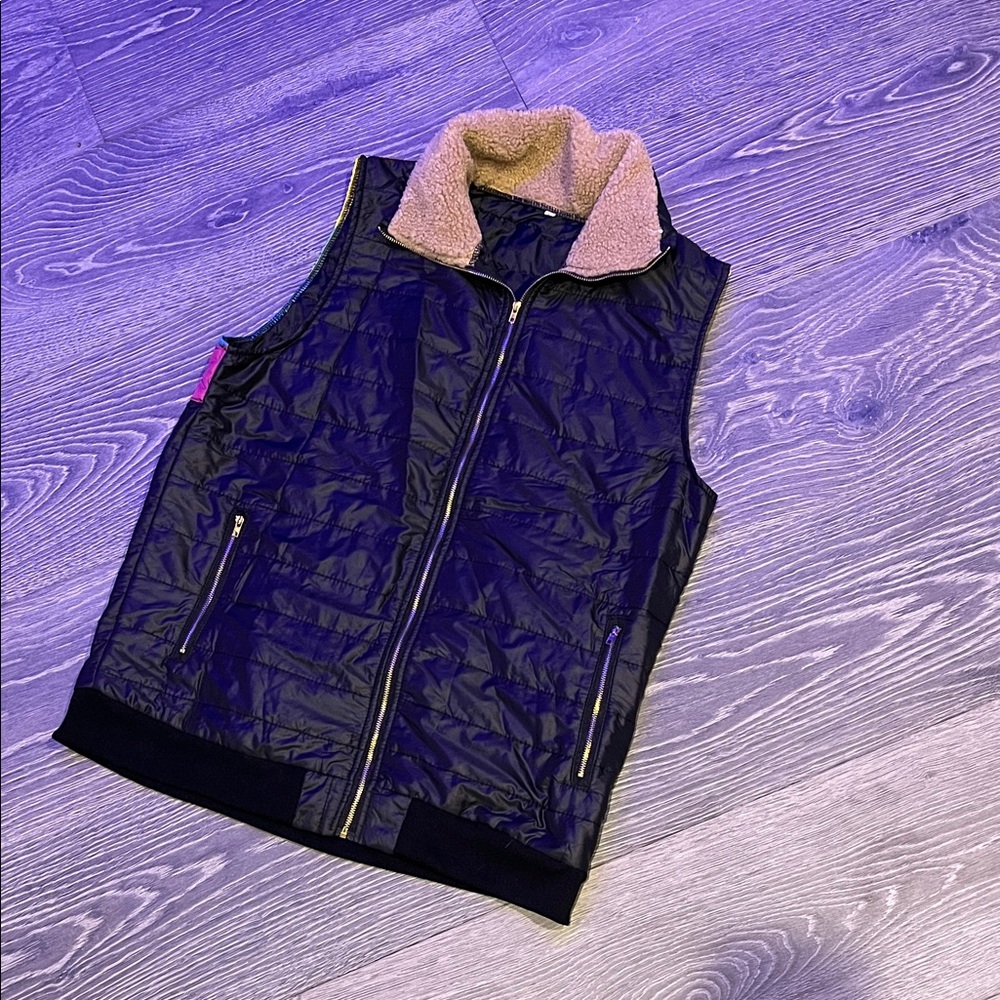 Black Quilted Vest with Sherpa Collar